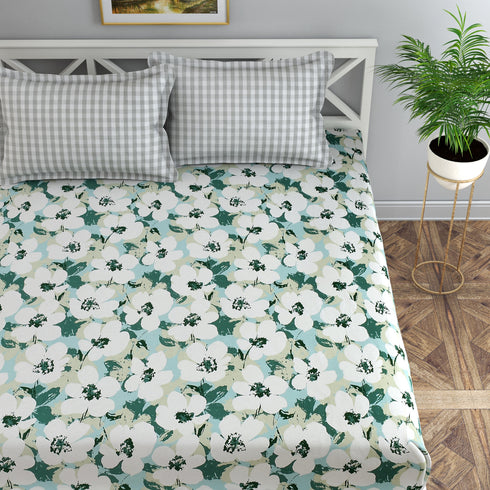 Vision Fitted Bedsheet with 2 King Size Pillow Cover for Double Bed